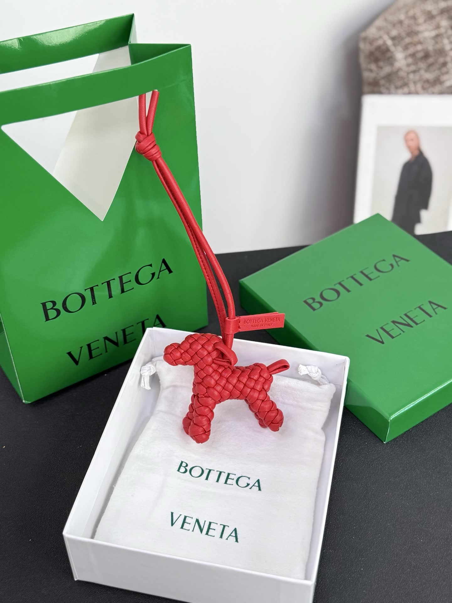 Bottega Veneta Red Leather Dog Charm